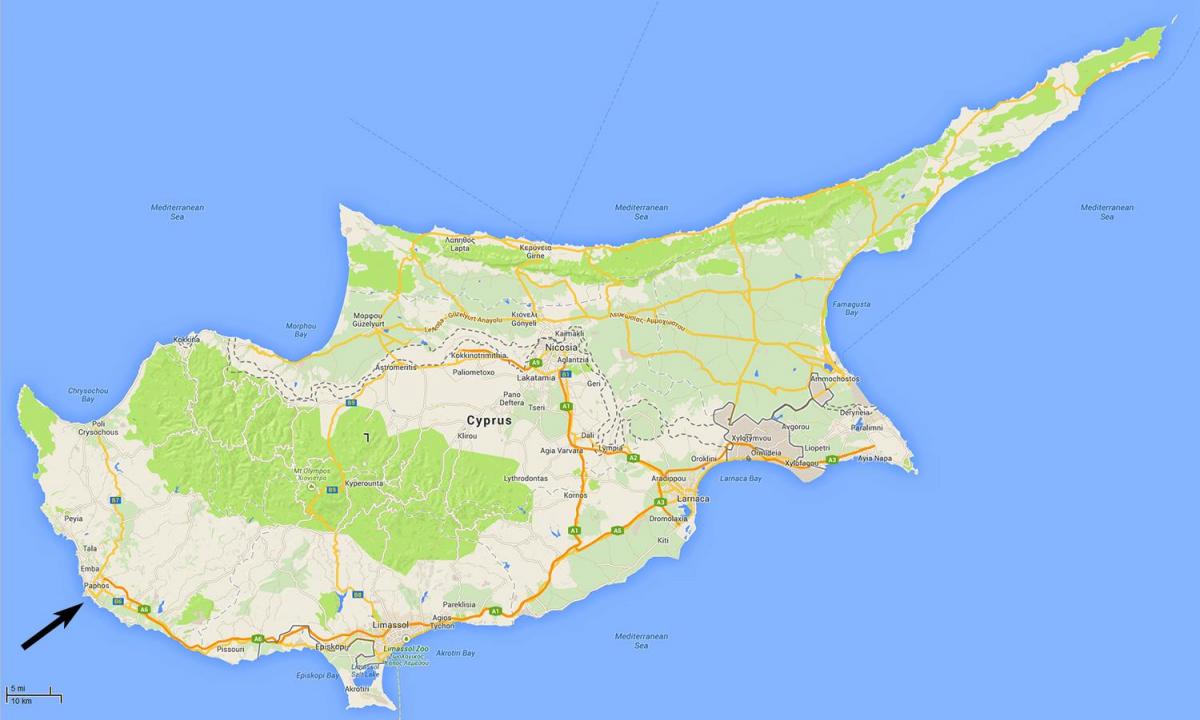 kaart van Ciprus wat lughawens