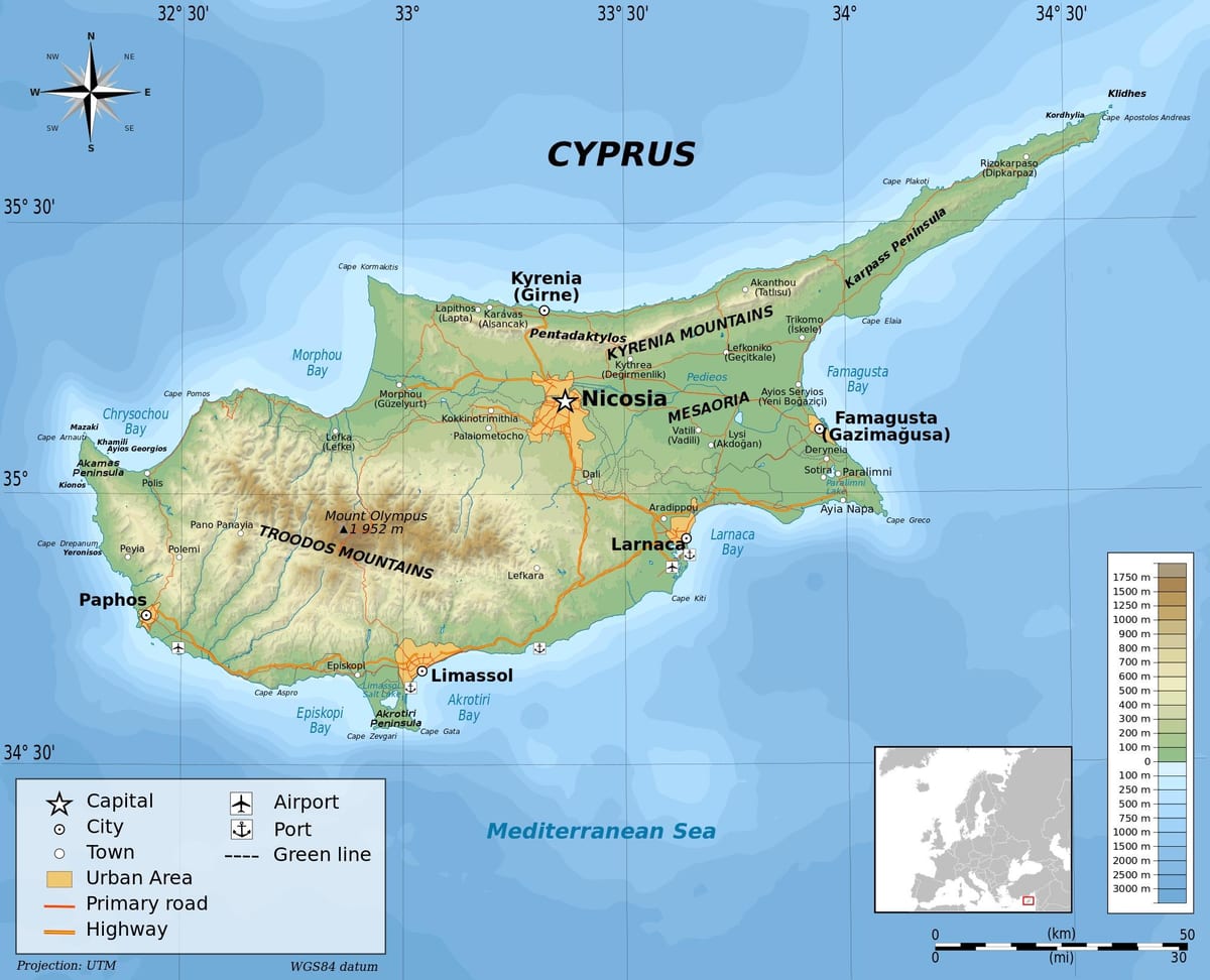 Ciprus geografie kaart