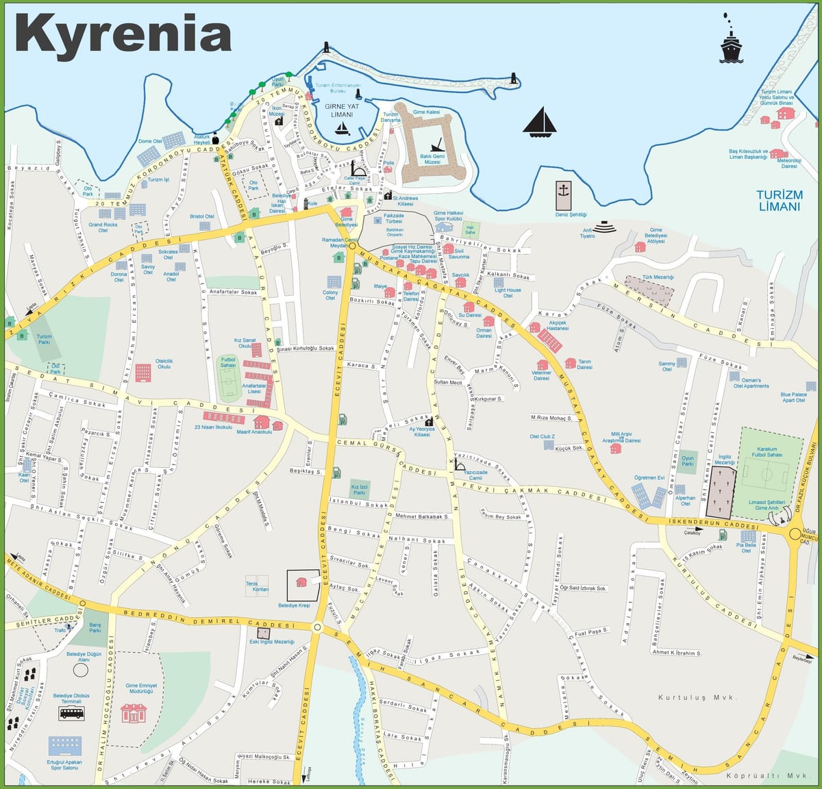 kaart van noord-Ciprus, kyrenia