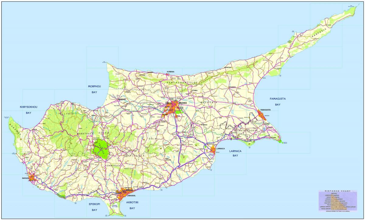 Kaart van die pad Ciprus