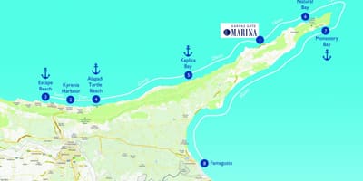 Kaart van die skilpad strand Ciprus